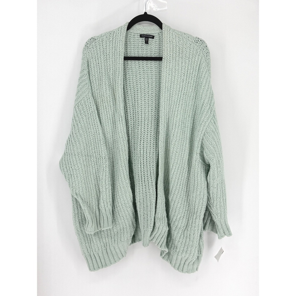 New Eileen Fisher Chunky Knit Fisherman Organic Cotton Boho Cardigan Size 2X